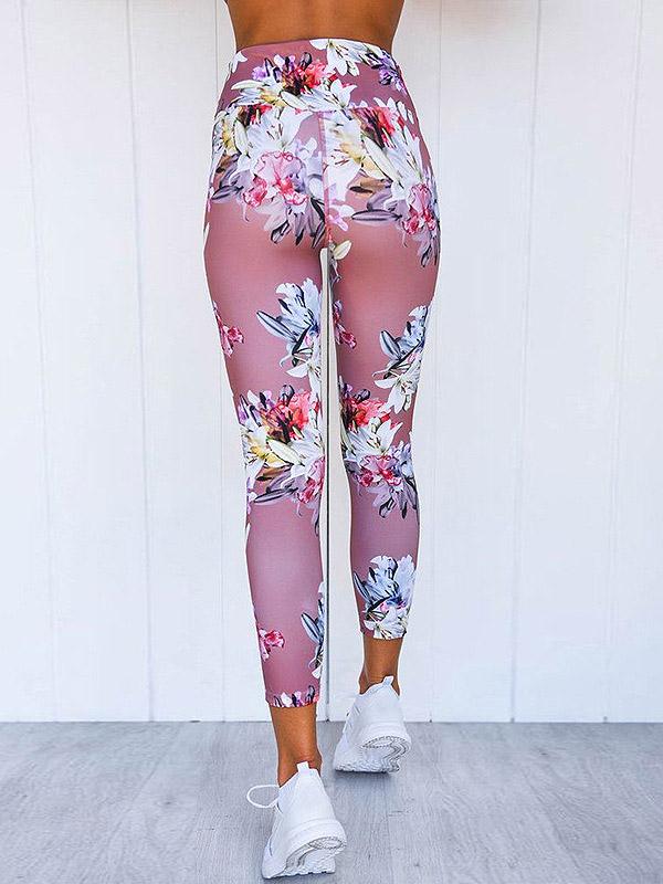 Flower Printed Sports Bra And High Waist Leggings Suits