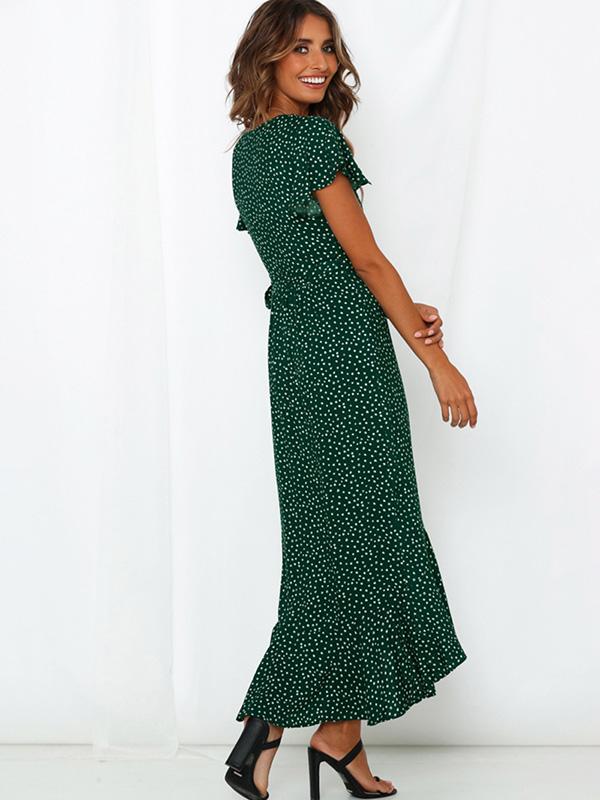 Short Sleeves Polka Dot Maxi Dress