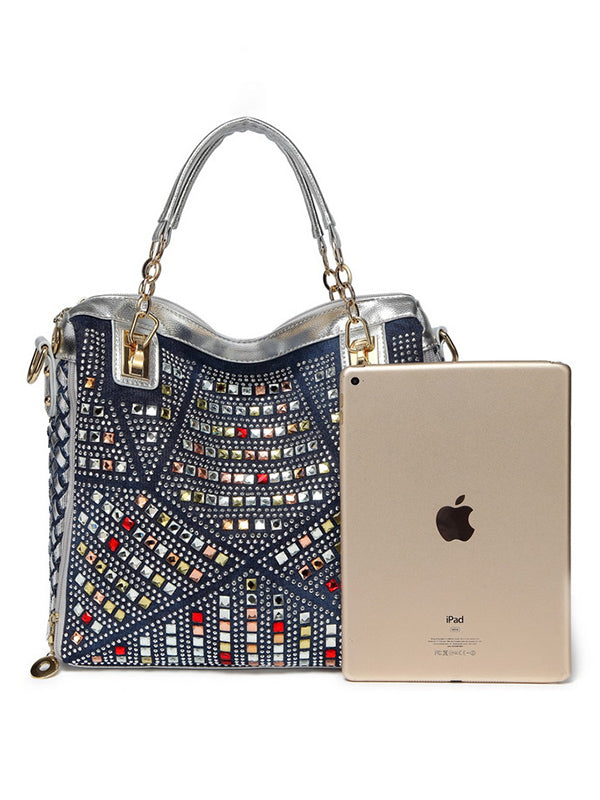 Vertical casual rhinestone women's bag