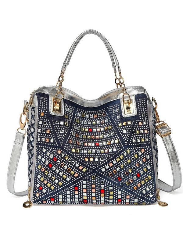 Vertical casual rhinestone women's bag