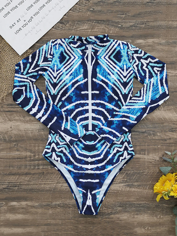 Printed Zipper Long Sleeves One-Piece Wetsuit