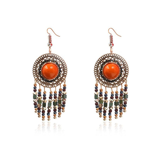 Hot fashion round openwork with turquoise stone crystal tassel Earrings Wholesale