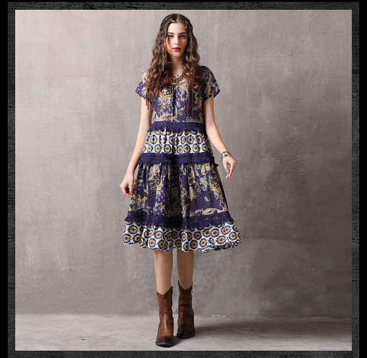 O-Neck Short Sleeve A-line Hollow Out Lace Dresses