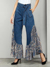 Belted Printed Split-joint Jean Bell-Bottom