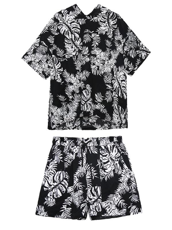 Loose Hooded Floral Printed T-shirt And Shorts Suits