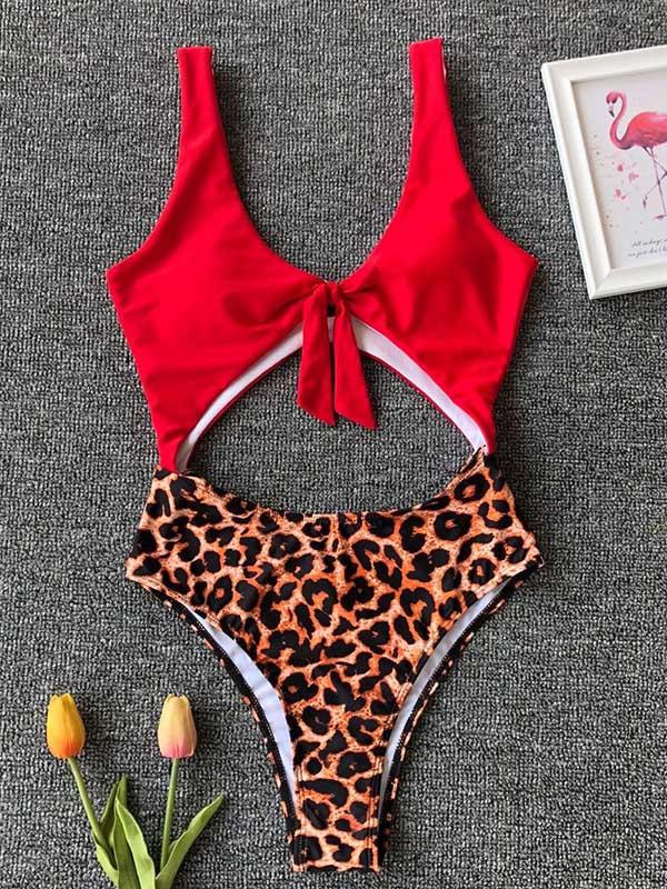 Plain Top With Printed Panty One-piece Swimsuit