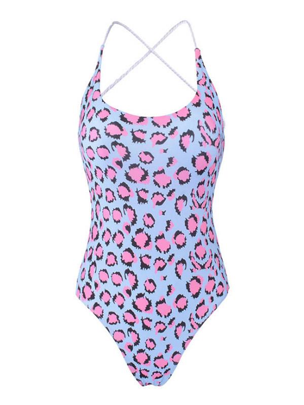 Sexy Leopard Print Spaghetti-Neck One-Piece Swimwear