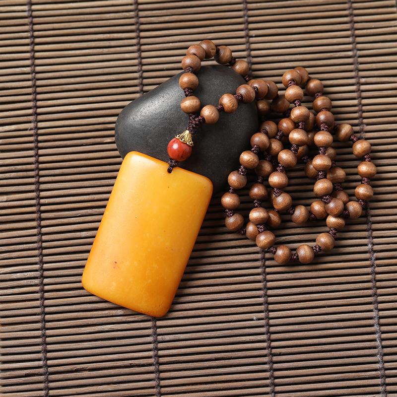 Ethnic Yellow Wood Beads Necklace for Women Dress