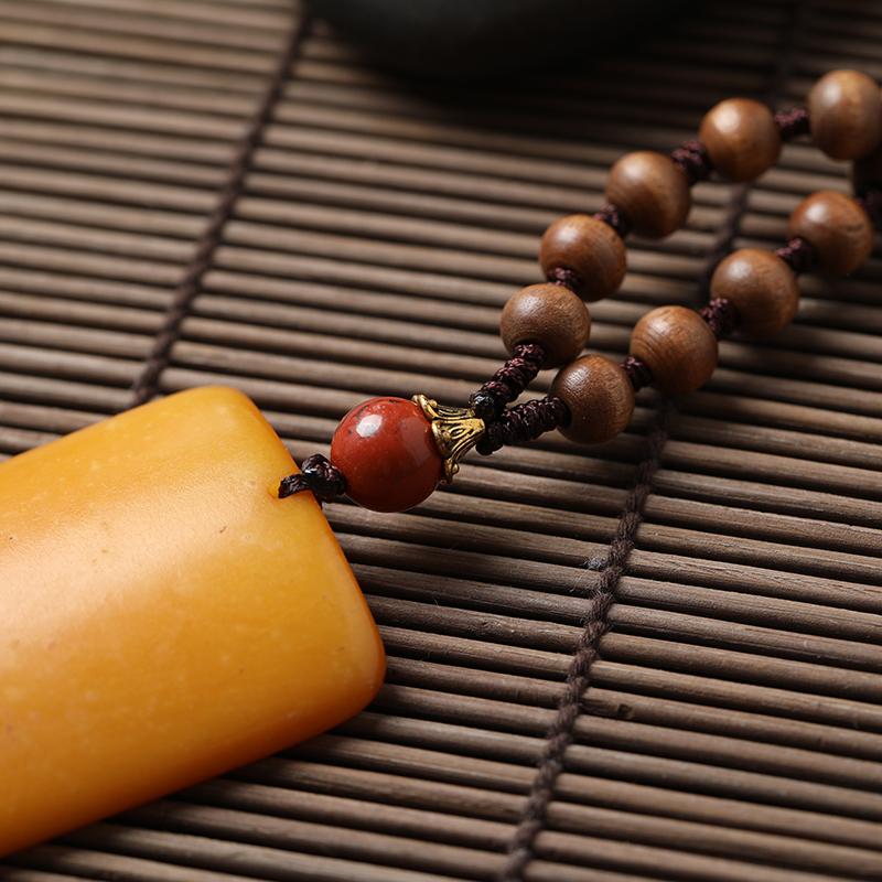 Ethnic Yellow Wood Beads Necklace for Women Dress