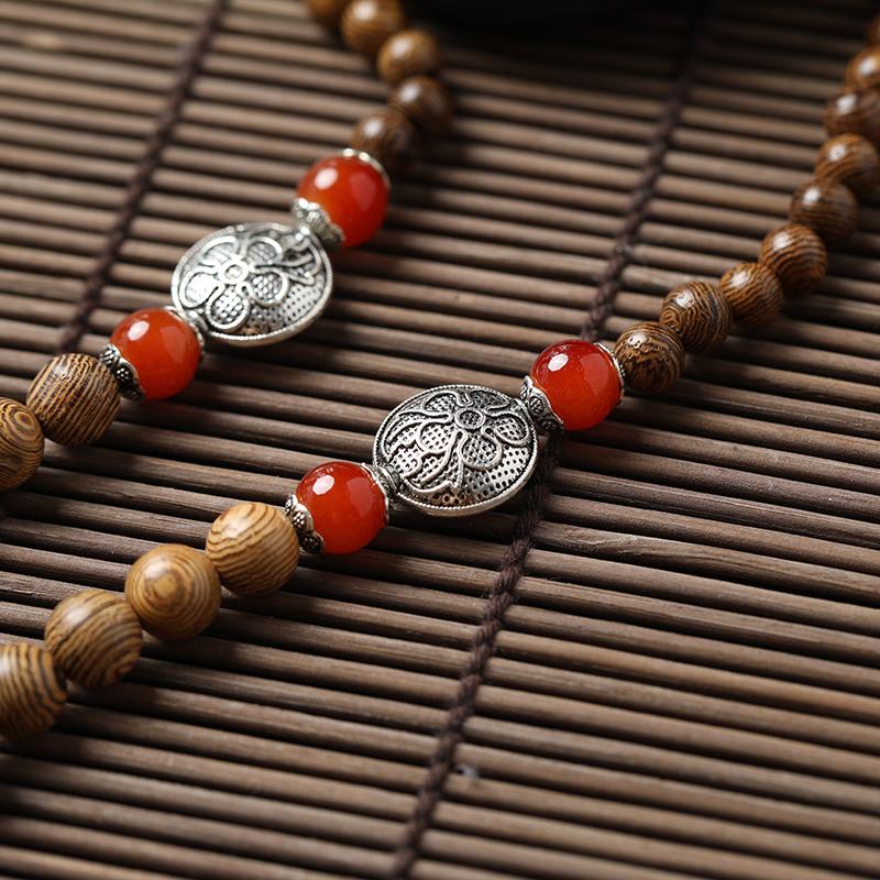 Ethnic Wood Beads Silver Plated Flower Necklaces