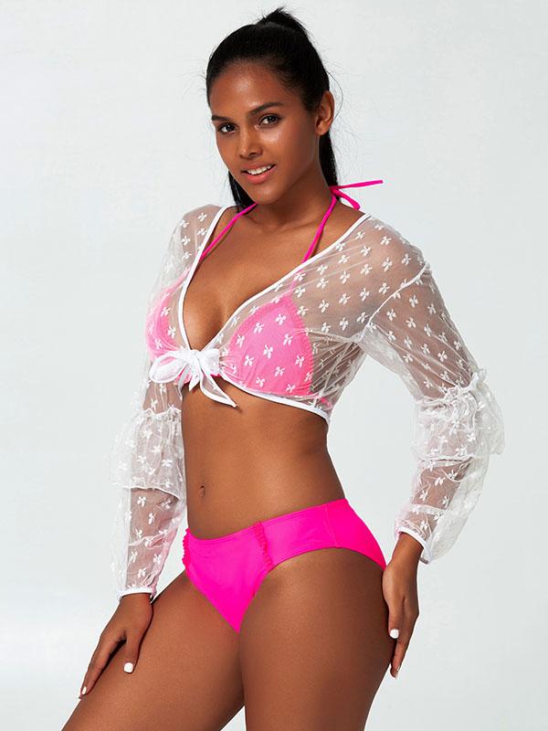 Sexy Triangles Bandage Long Sleeves Three Piece Split Bikini Swimsuit