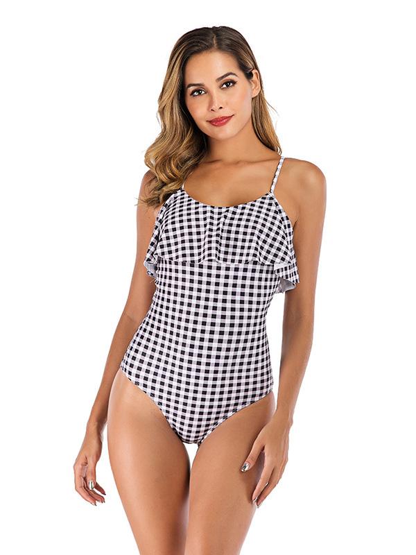 Ruffled Printed Plaid One-Piece Swimsuit