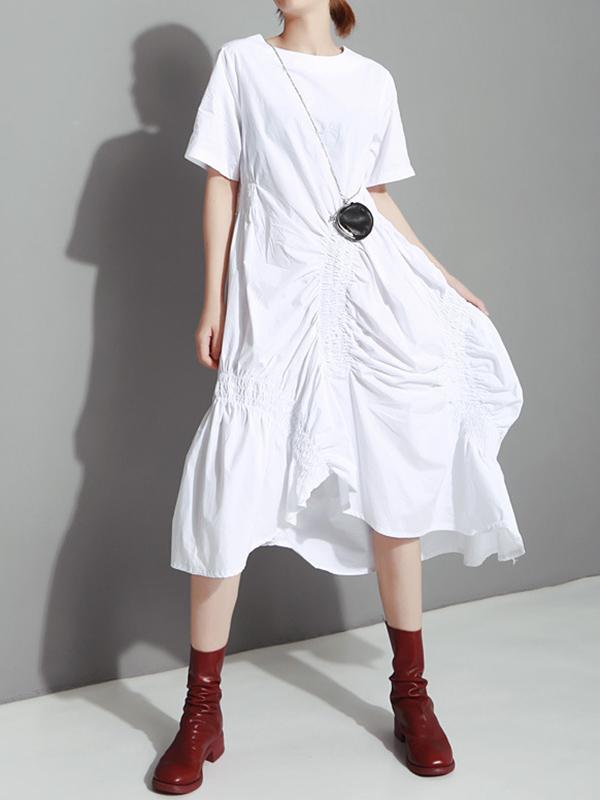 Summer Asymmetric Solid Ruffled Dress