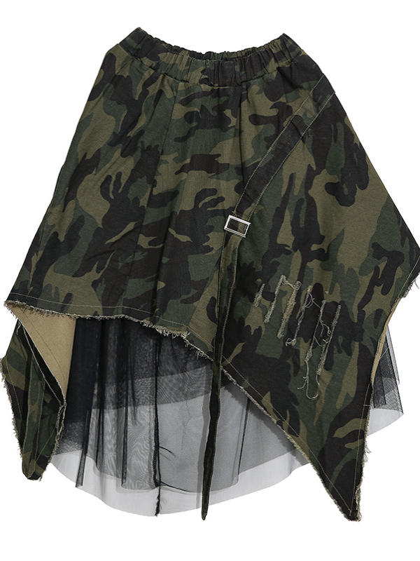 Stylish Camouflage Split-Joint Asymmetric Skirt