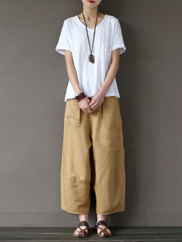 Simple 4 Colors Loose Linen Wide Leg Pants