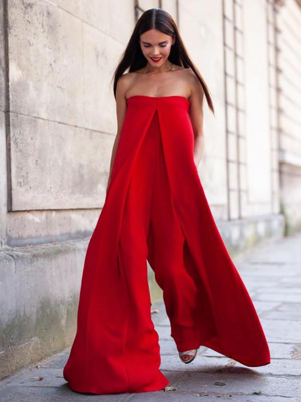 Red Loose Wide Leg Tube Jumpsuits