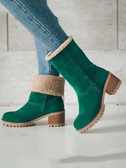 Chunky Mid Calf Winter Boots with Artificial Fur