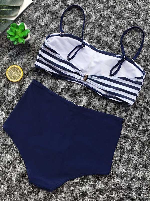 Zipper Stripe High Waist Bikini Swimsuit