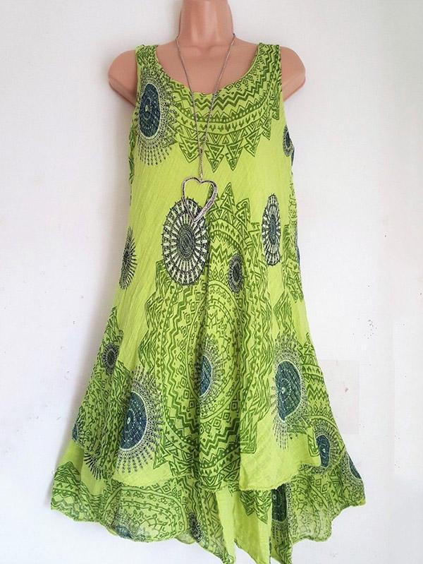 Printed Double Layers Sleeveless Dress