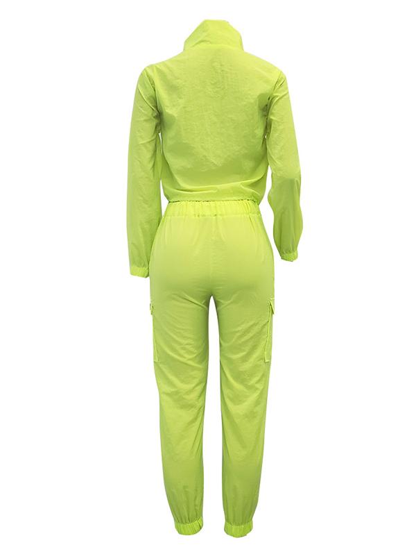 Zipper Crop Sweatershirt And Track Pants Suits