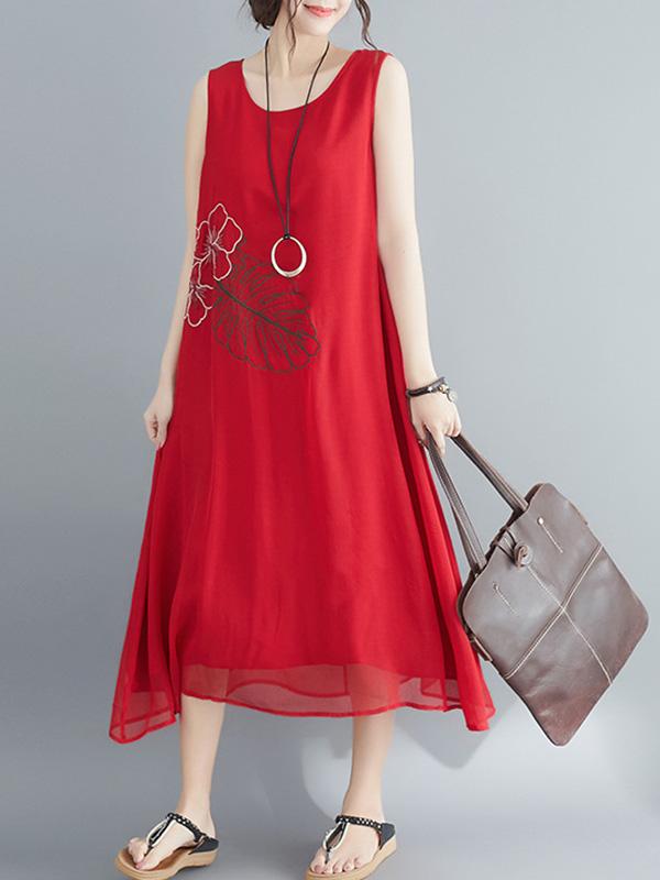 Loose Embroidered Sleeveless Dress