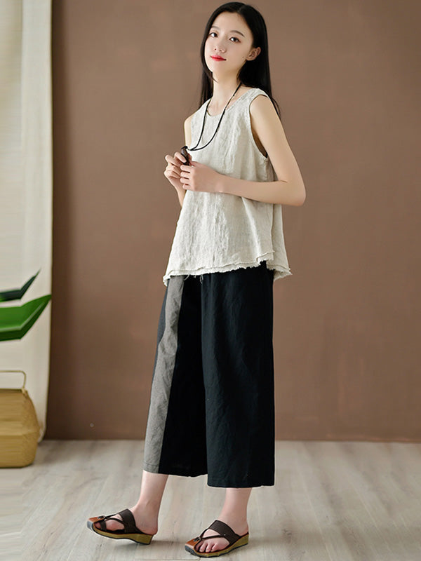 Vintage Casual Linen Striped Wide Leg Pants