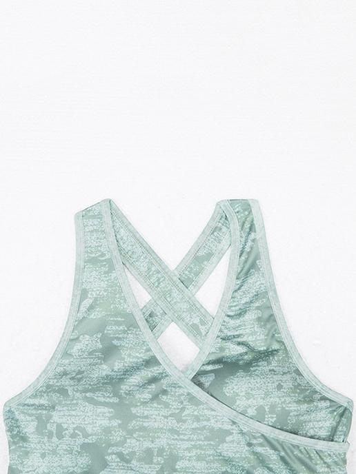 Criss Cross Printed Tanks And Leggings Yoga Suits