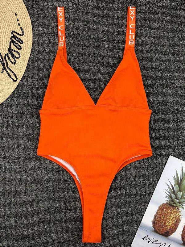 Split-joint Letter Printed One-piece Swimsuit