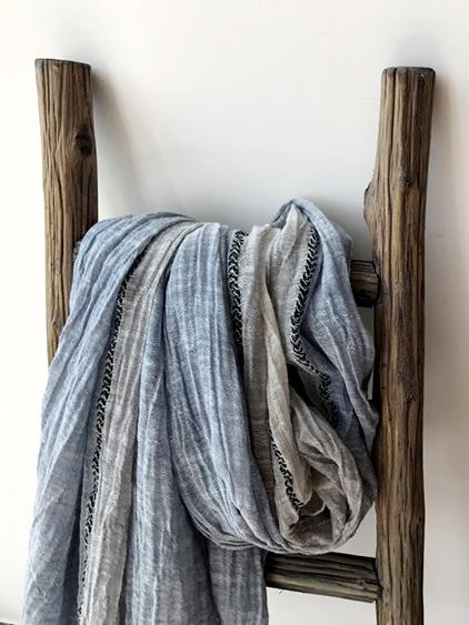 Ramie Cotton Split-joint Tasseled Scarf