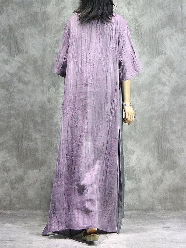 Split-joint Lace-up Cotton Long Dress