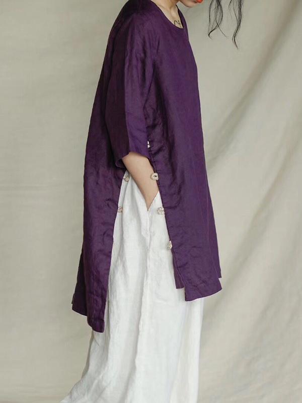 Casual Linen Split-side Long Tops