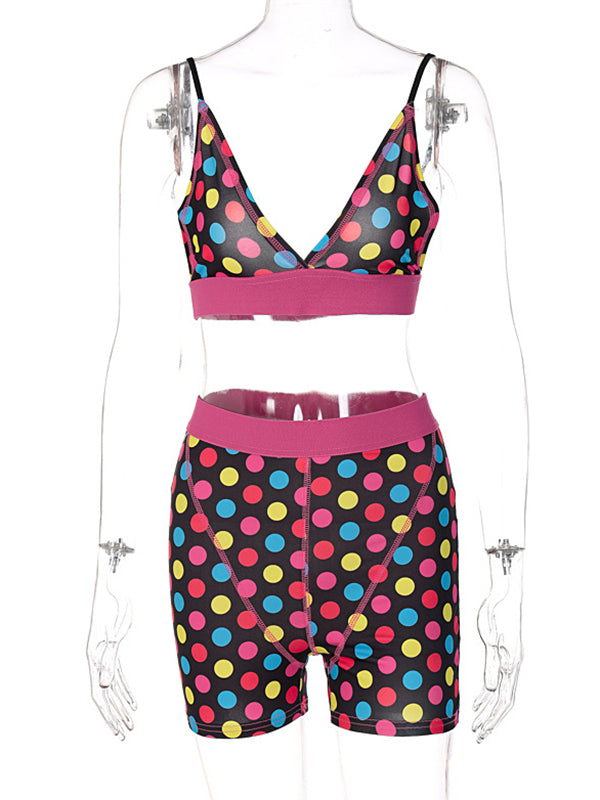 Sport Print Contrast Color Bra&Shorts Suits