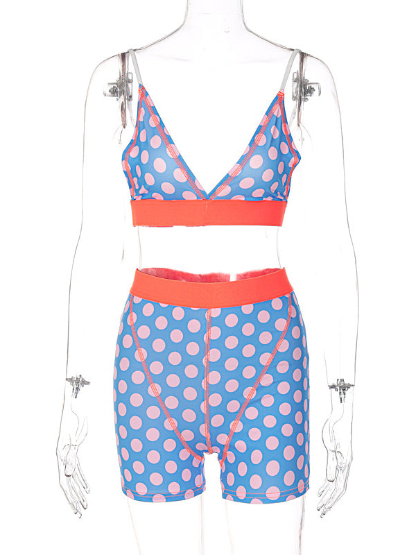 Sport Print Contrast Color Bra&Shorts Suits