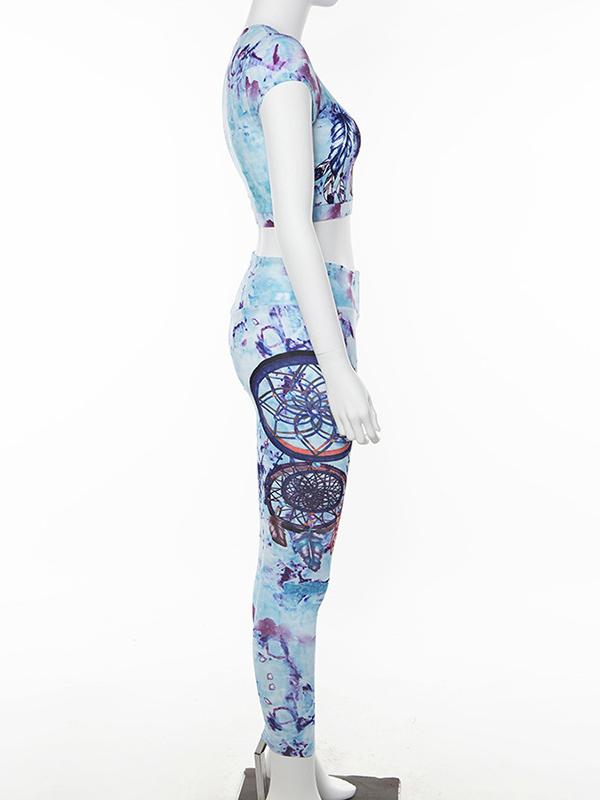 Digital Print Crop Tee And Leggings Suits