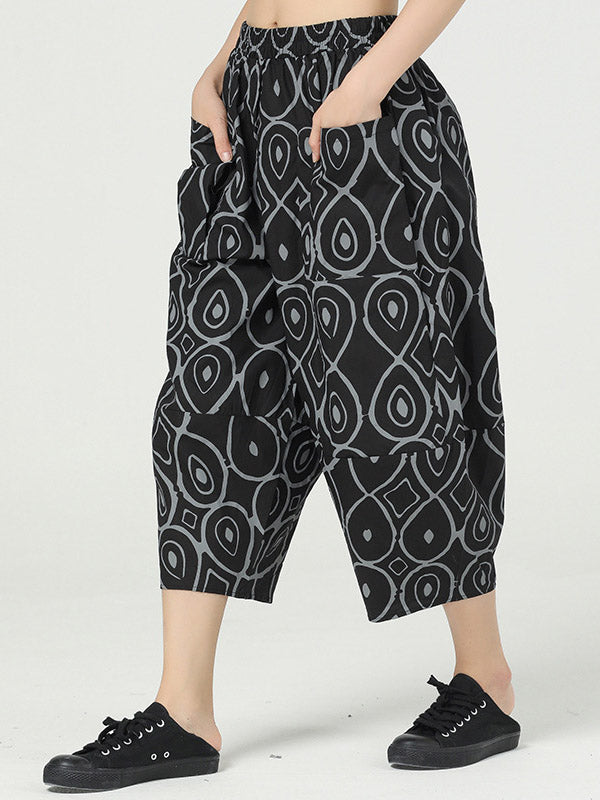 Original Asymmetric Printed Wide Leg Loose Pants