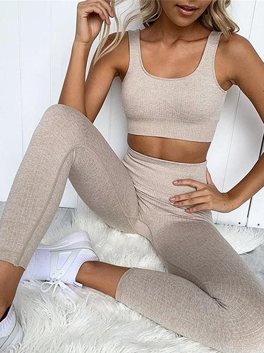 Solid Tank And Leggings Quick-drying Yoga Suits