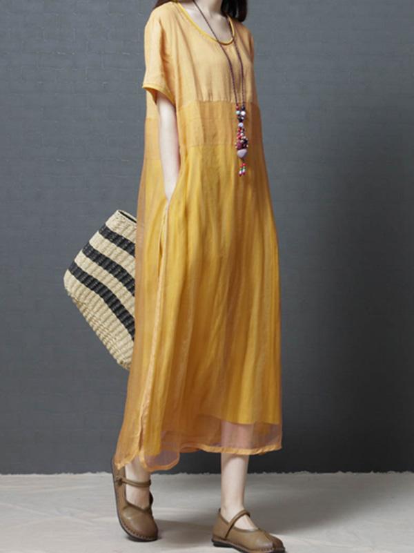 Loose Grenadine Split-joint Long Dress