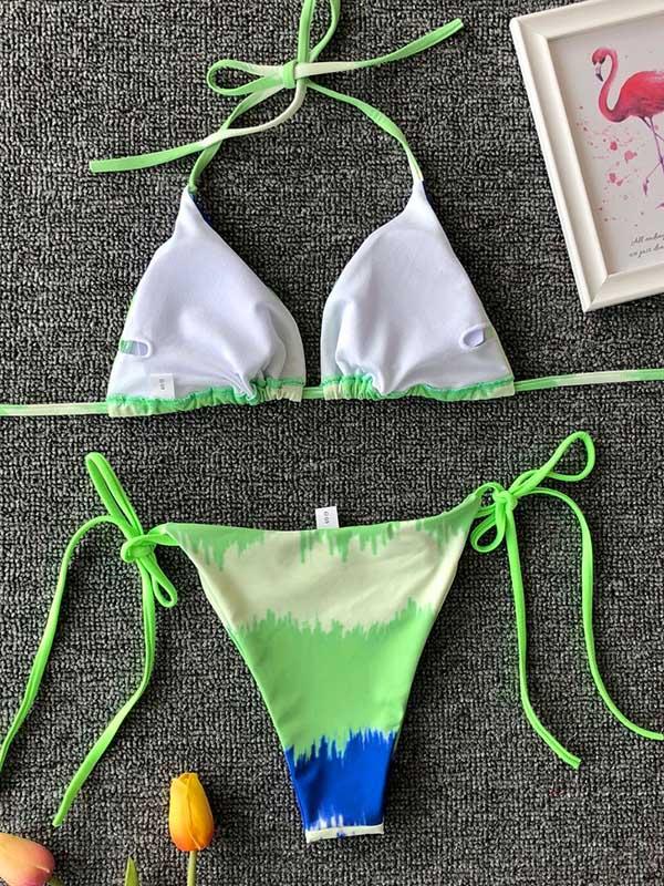 Ruched Triangle Top Lace Up Bikini Set