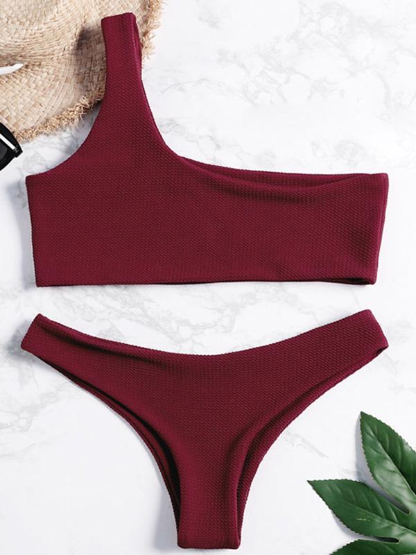 Burgundy Textured Bikini Set