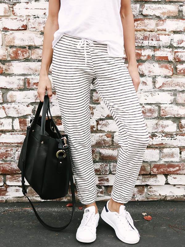 Striped Bandage Casual Pants