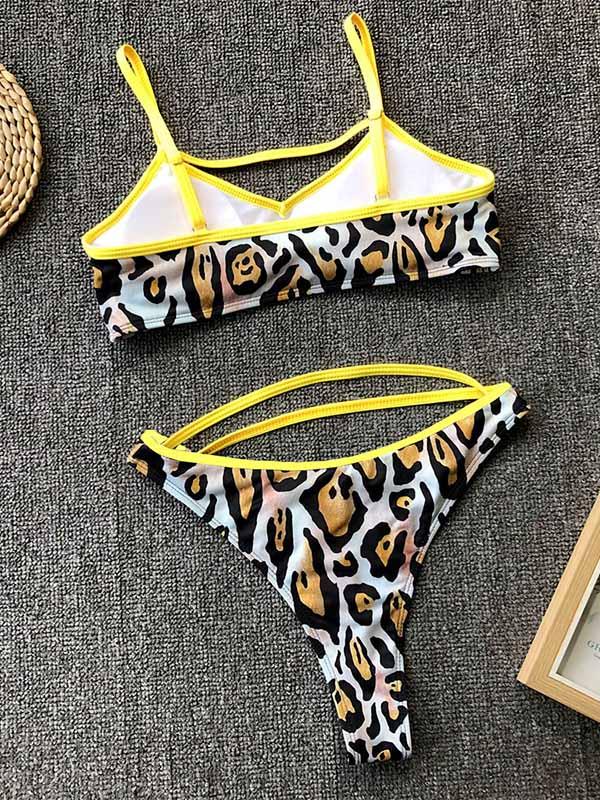 Simple Leopard Plain Bikini Swimsuit