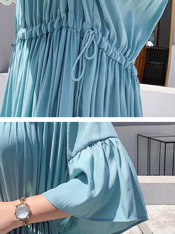 Loose Flared Sleeves Solid Layeres Dress