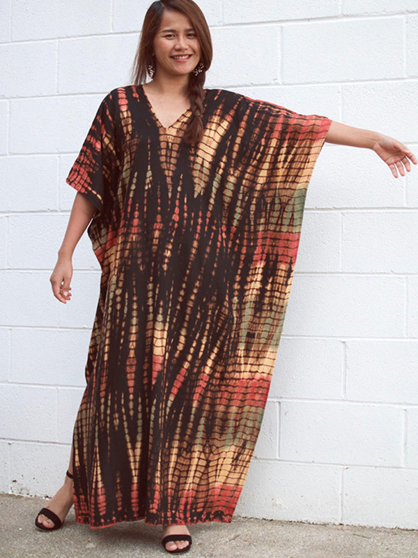 Bohemia Oversized Multicolor Printed Batwing Sleeves Cover-Up