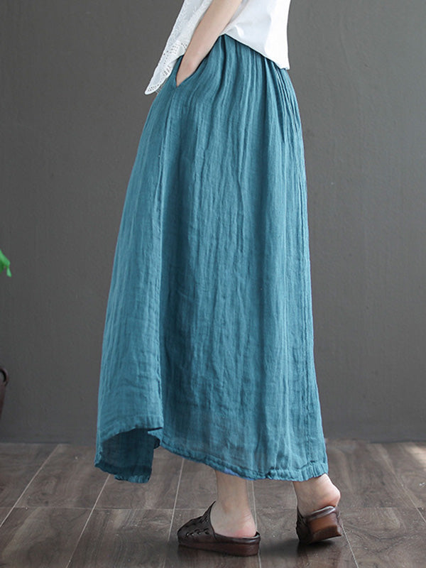 Casual Solid Color Drawstring Empire A-Line Skirt