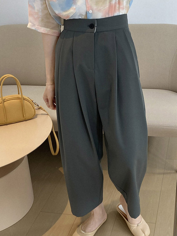 Casual Solid Color High Waisted H-Line Trousers