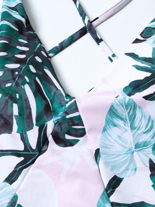 Leaves Printed One-piece Swimwear