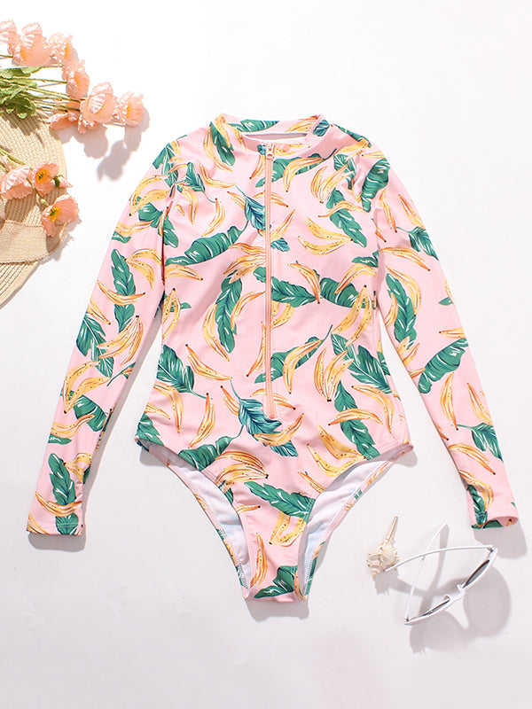 Long Sleeve Printed Zipper One-Piece Wetsuit Swimwear