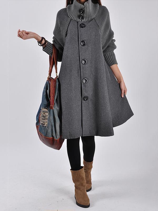 Casual A-line High-neck Cape Coat