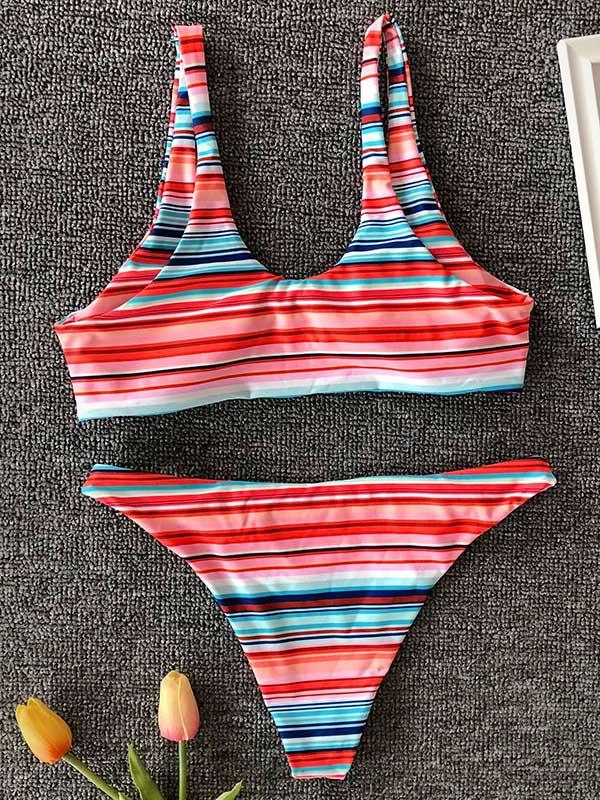 Striped Tie-a-knot Bikini Swimsuit