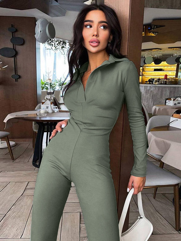 Solid Color Long Sleeves Jumpsuits